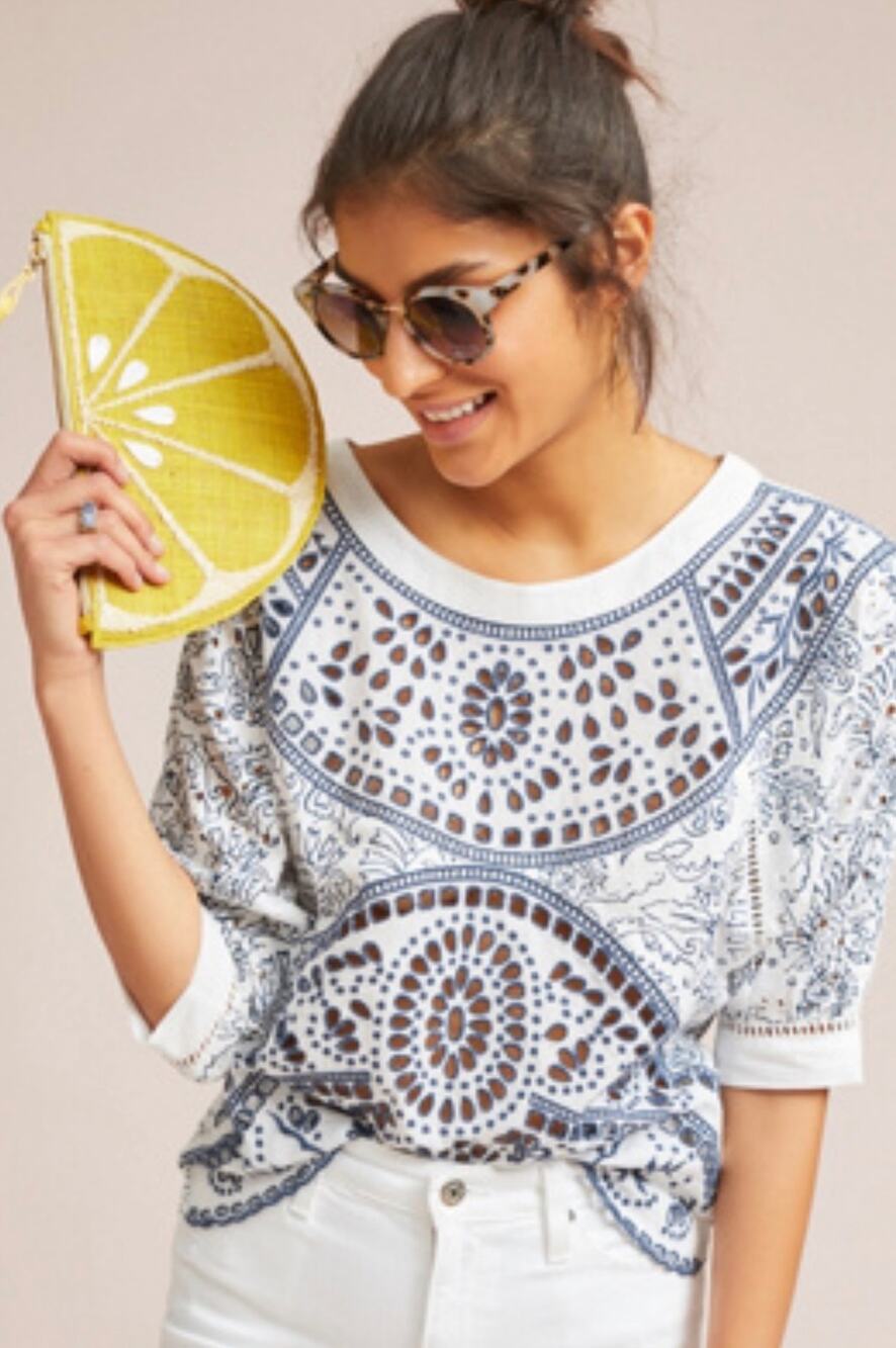 Anthropologie Maeve Ester Eyelet Top Blue & White Size XS